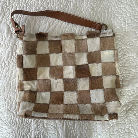 DIANE GAIL South African Springbok Fur Tan Leather Shoulder Bag Purse - Picture 4 of 5